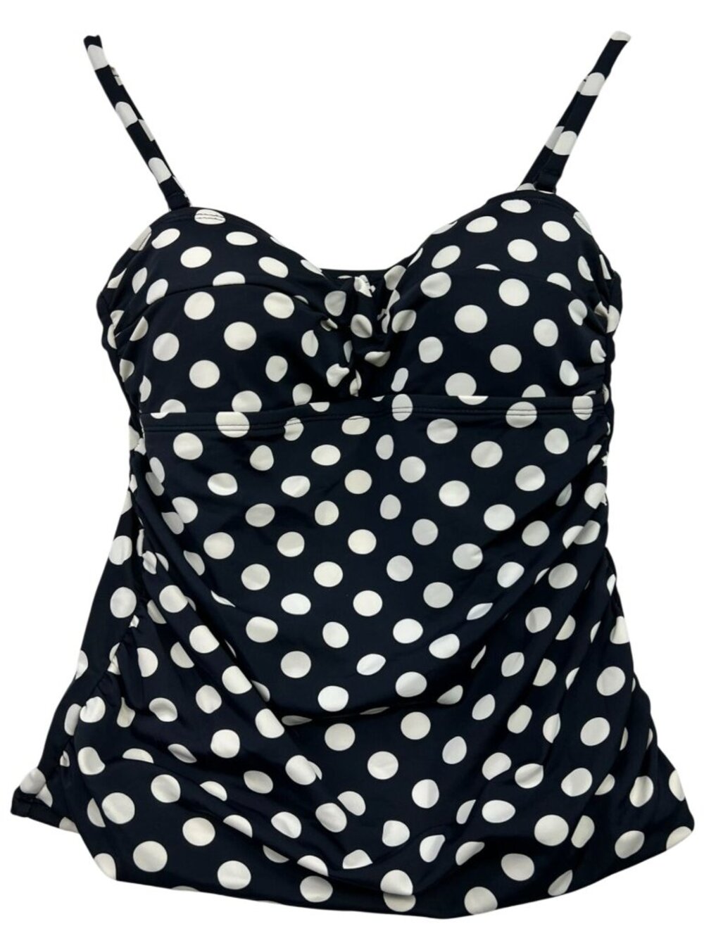 Chaps Women's Tankini Top Sleeveless Lined Stretch Size 8 Black White Polka Dot